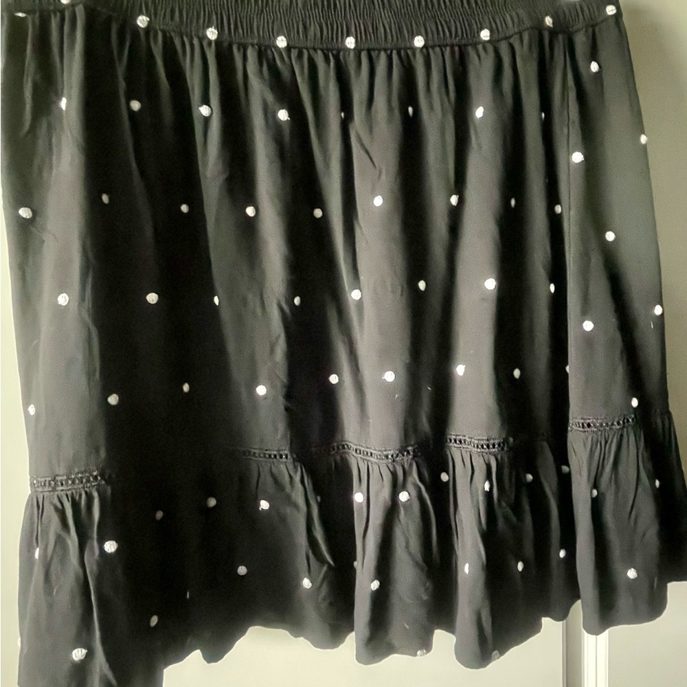 Loft Black Polka Dot Ruffle Skirt